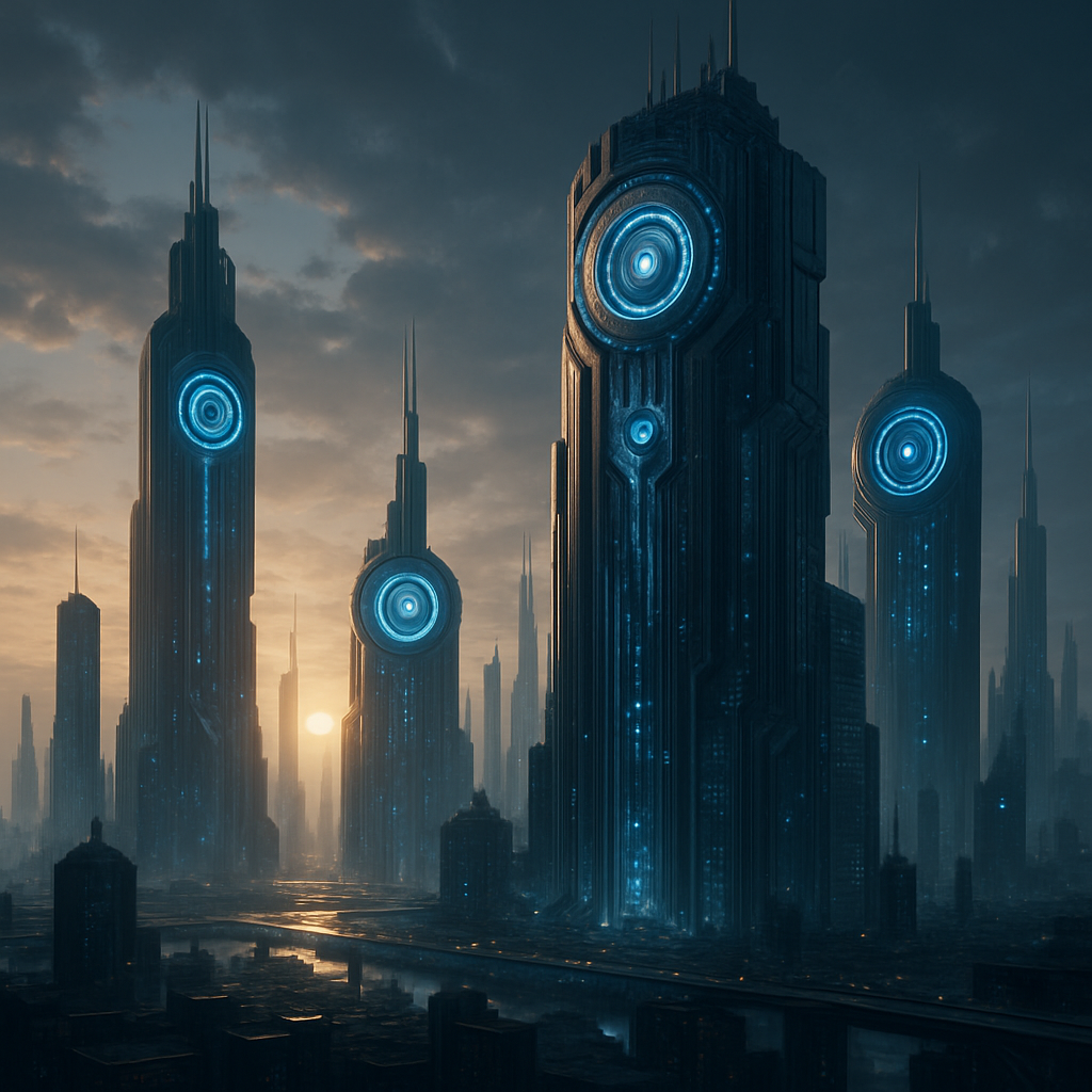 futuristic AI city skyline, cinema